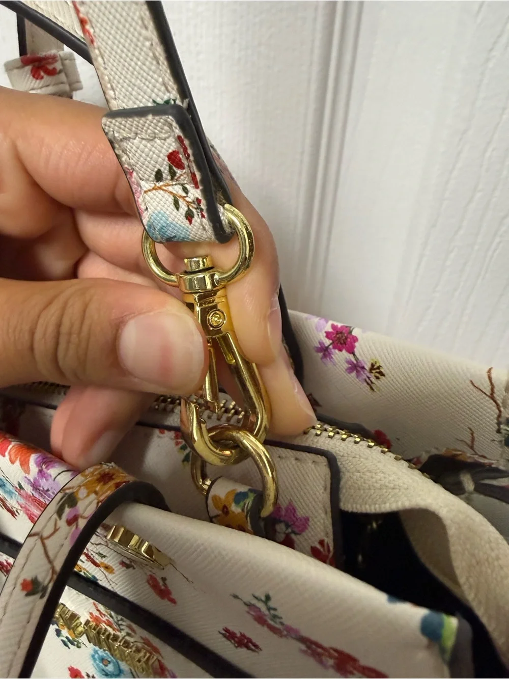 Steve Madden Cream Floral Satchel with Multicolor Blossoms